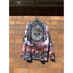 Y2K Harley Davidson Hand Dyed 1/1 Vintage Long Sleeve Tie Dye Skull Tee Shirt